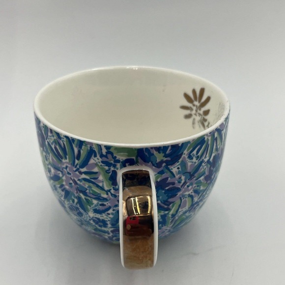 Vintage Lilly Pulitzer 12 oz Tea Cups Blue Floral with Gold Handle - Picture 5 of 8